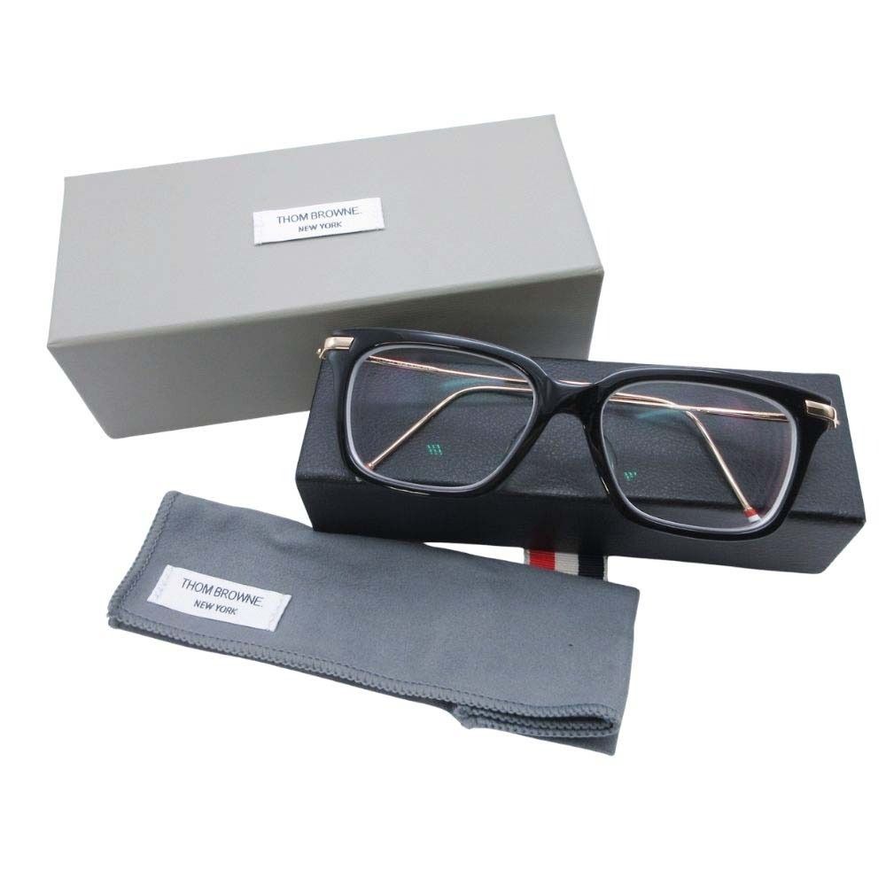 美品 THOM BROWNE トムブラウン TB-701 スクエアフロント メガネ 眼鏡 アイウェア 49/19-150 度入り 黒 ブラック ゴールド メンズ 古着 中古 USED 美品 THOM BROWNE トムブラウン TB-701 スクエアフロント メガネ 眼鏡