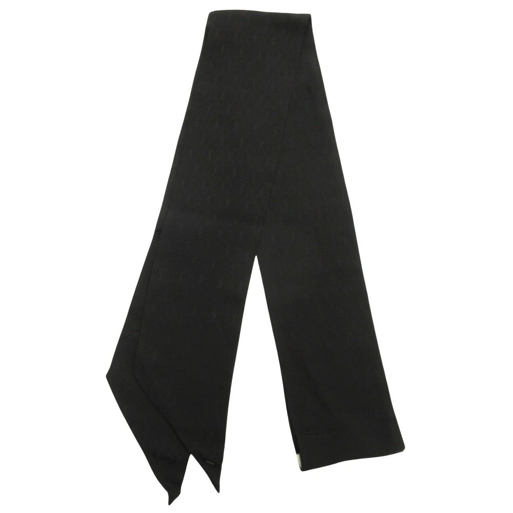 美品 SAINT LAURENT PARIS サンローランパリ YSLロゴ ラヴァリエール ロング シルク スカーフ ストール ナロー 13×250cm ブラック メンズ レディース 古着 中古 USED