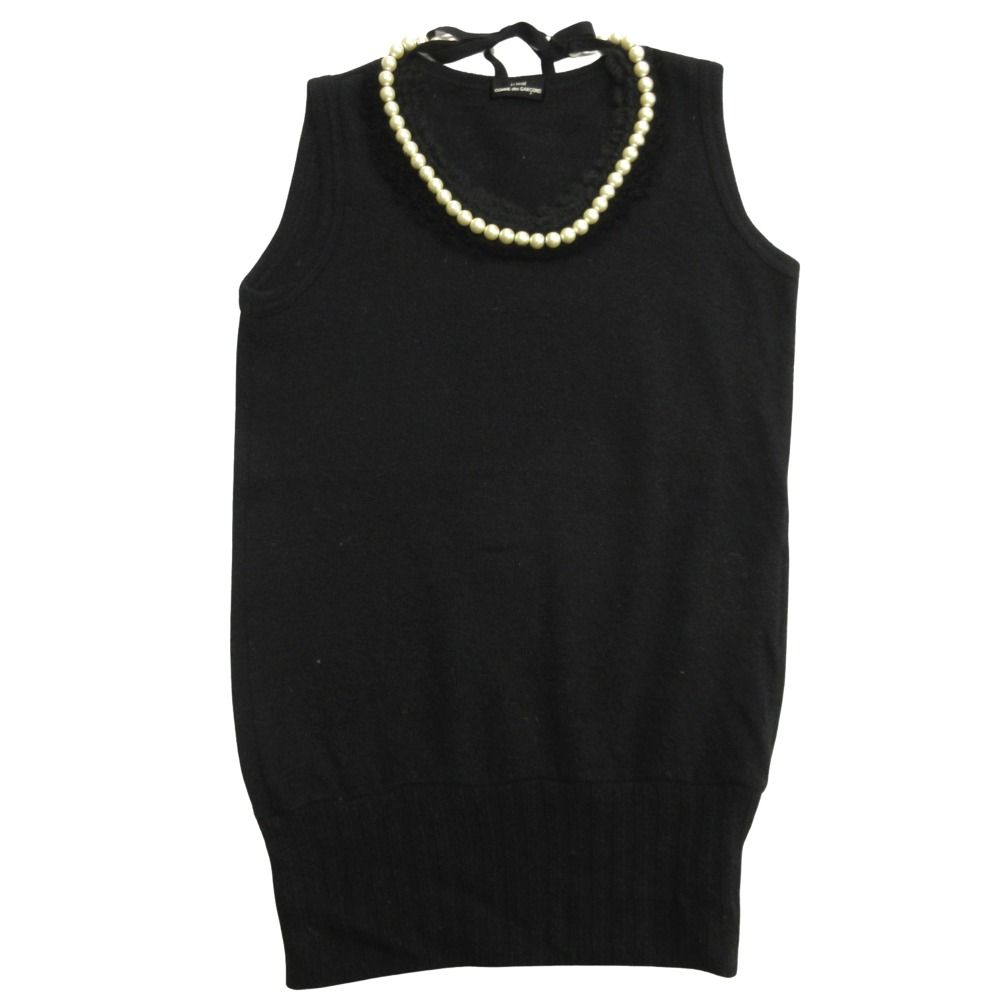 美品 tricot COMME des GARCONS トリココムデギャルソン 06aw フェイクパール ノースリーブ ニット セーター ベスト 黒 ブラック レディース 古着 中古 USED