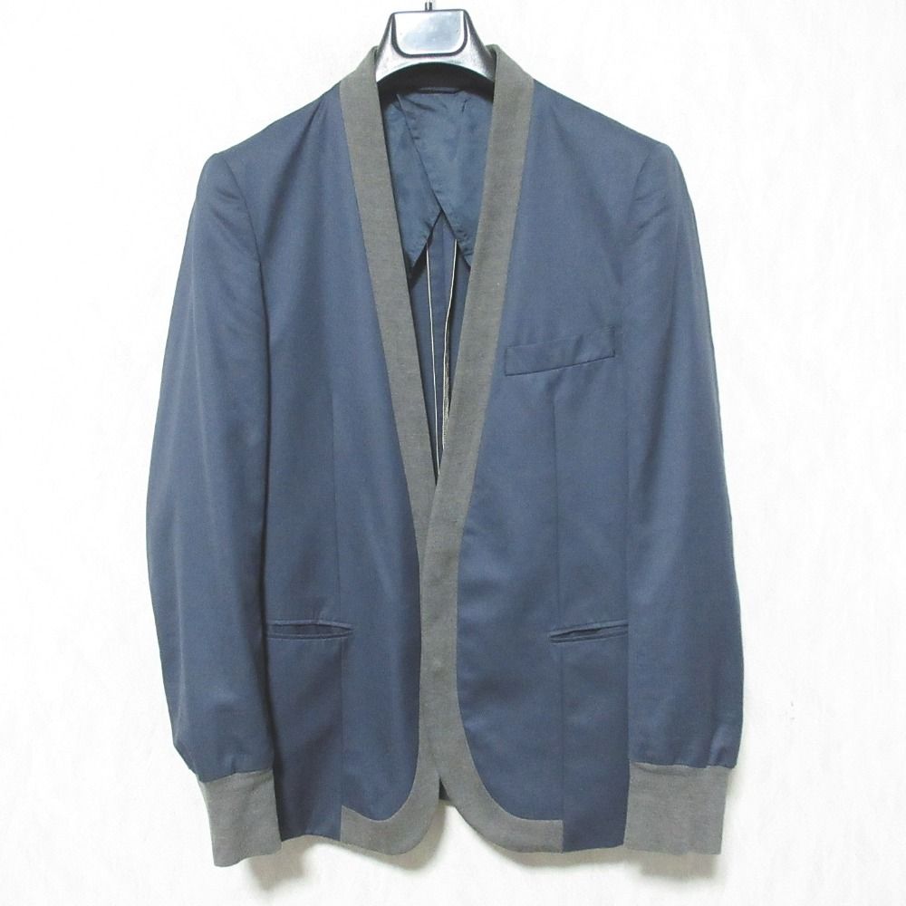 美品 Paul Smith ポールスミス ウール100％ ノーカラージャケット サイズM ネイビー メンズ 古着 中古 USED