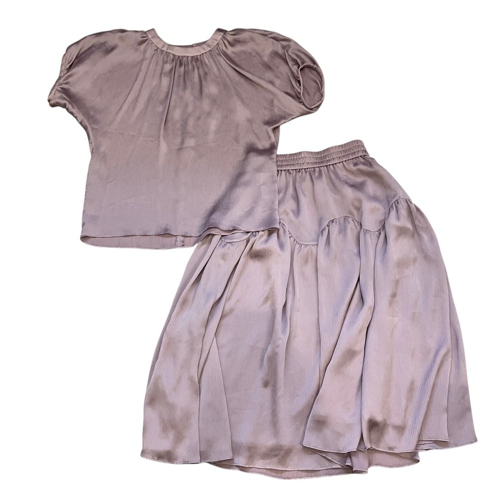 美品 Rene Basic ルネ ベーシック ブラウス イージースカート 5121090/5124060 2点セット セットアップ サイズ34・36 ピンクパープル レディース 古着 中古 USED