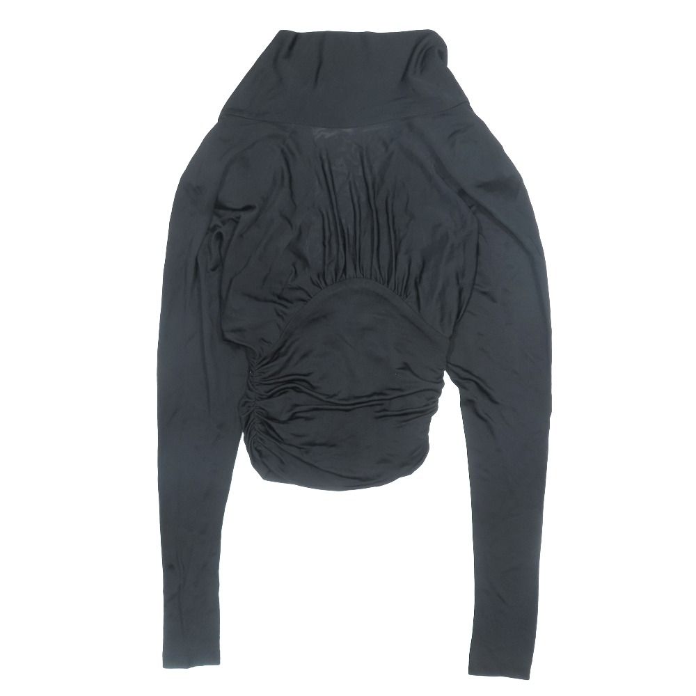 未使用 SAINT LAURENT PARIS サンローランパリ クロップド バックオープン シアー ニット ジャージー トップス シャツ S ブラック レディース 古着 中古 USED