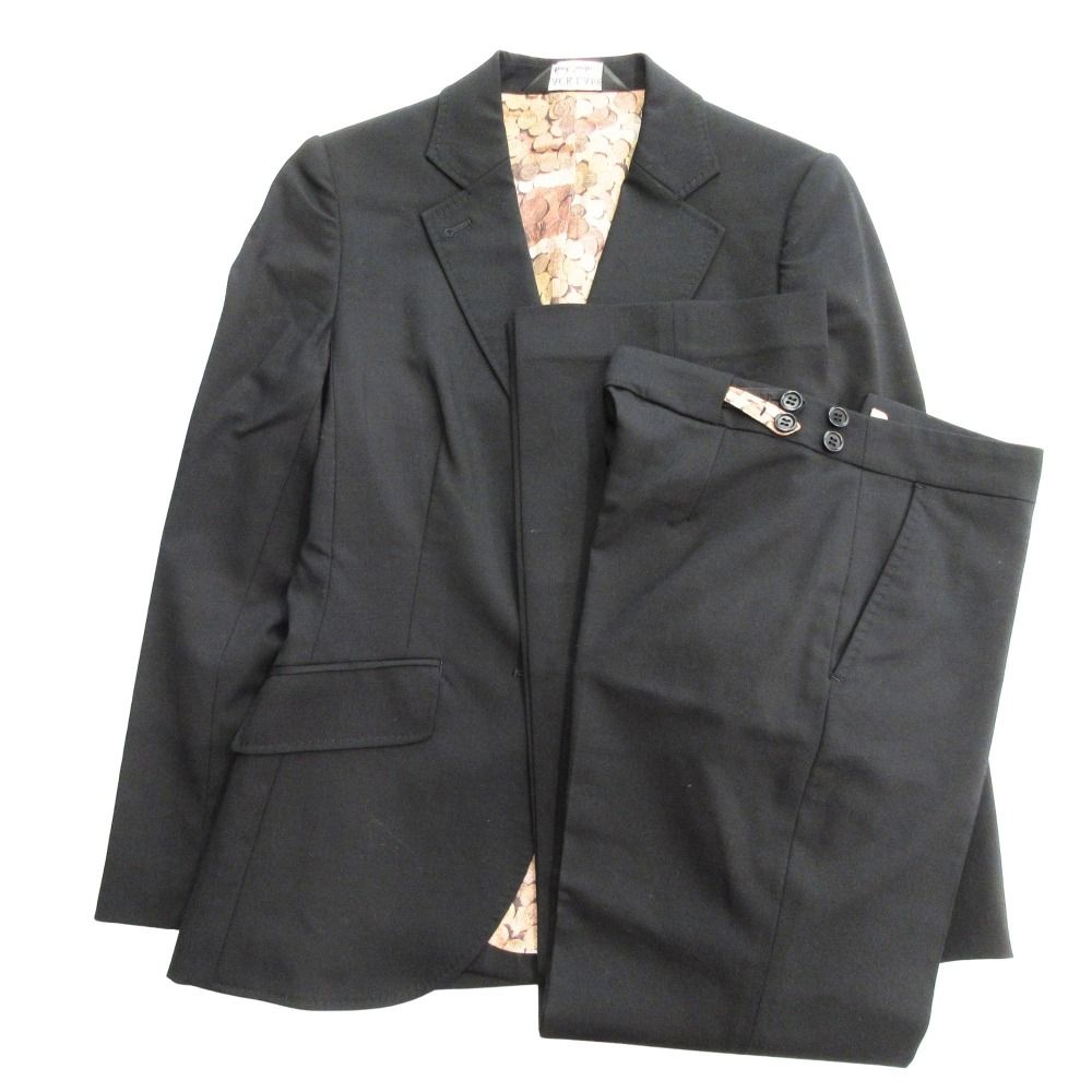 新品同様 BLACK LABEL Paul Smith ブラックレーベルポールスミス ウール セットアップ スーツ ジャケット パンツ コイン柄 38 ブラック系 レディース 古着 中古 USED