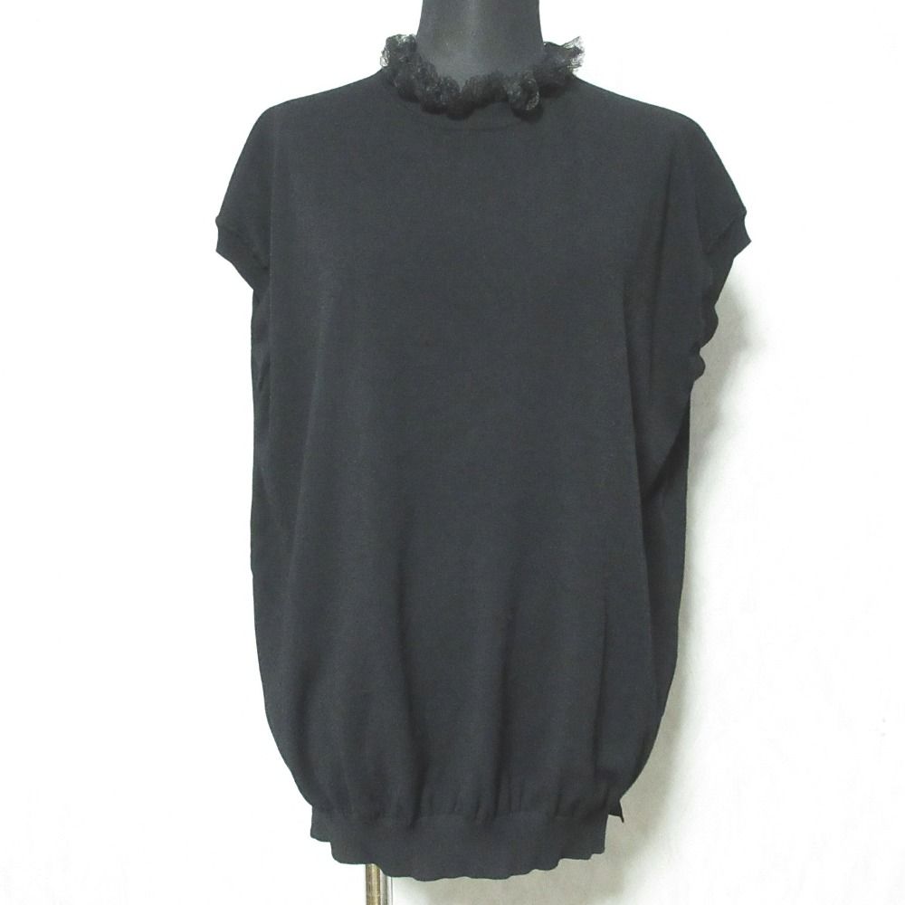 美品 Drawe ドゥロワー チュールレースネック ニットノースリーブニット ブラウス 6518-199-0543 ブラック レディース 古着 中古 USED