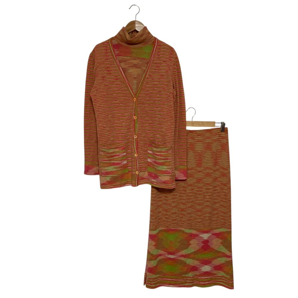 良品 MISSONI ミッソーニ Ｖネックニットカーディガン タートルニットカットソー スカート 3点セット サイズ42 44 ピンク レディース 古着 中古 USED