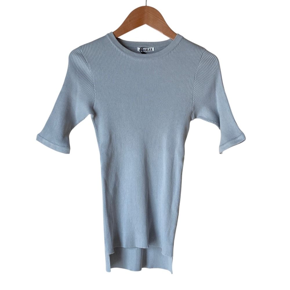 未使用 AURALEE オーラリー HIGH GAUGE RIB KNIT TEE リブニット A20ST01HR サイズ1 ライトブルー レディース 古着 中古 USED