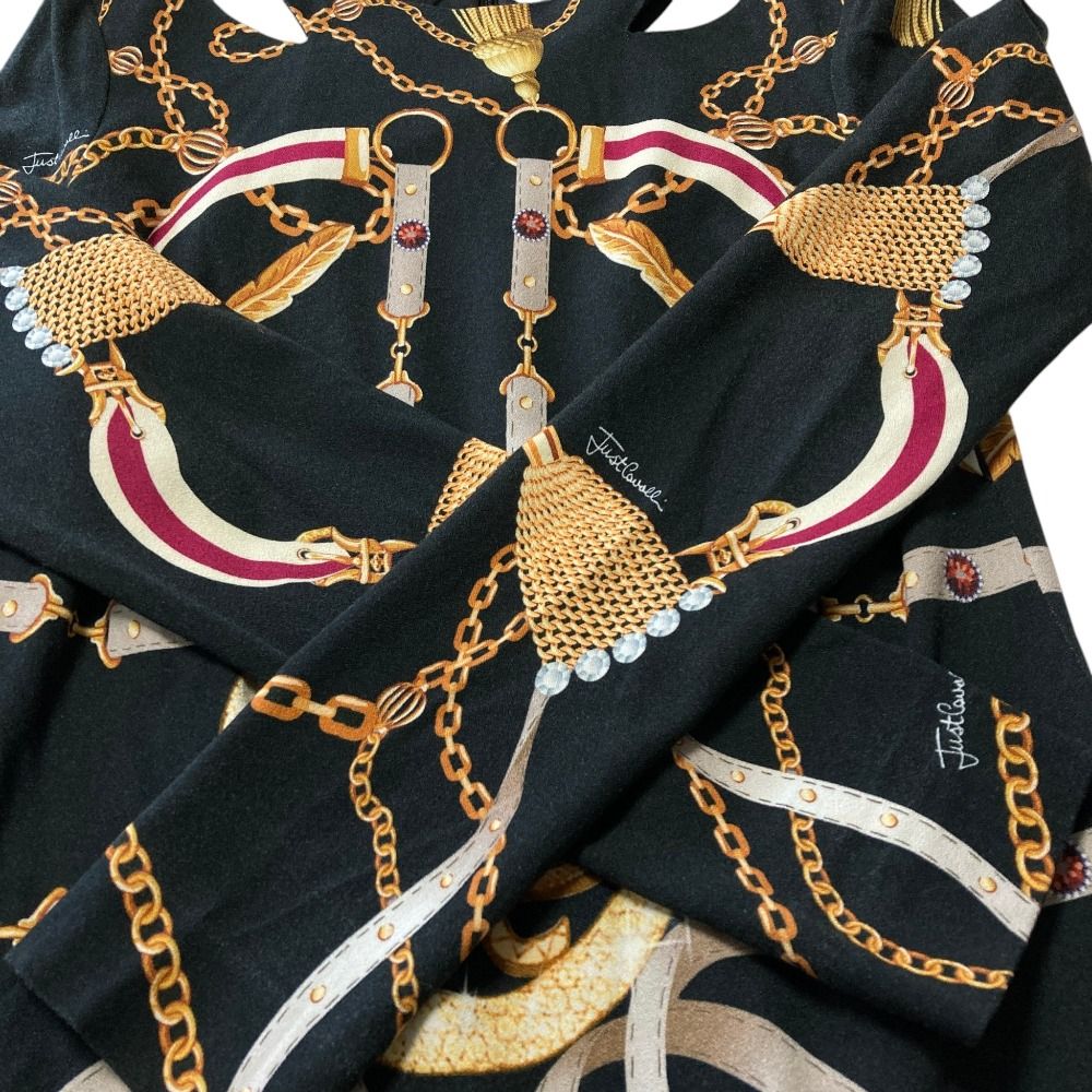 【未使用品】Just Cavalli ワンピース 38 良品 Just Cavalli ジャストカヴァリ オープンショルダー チェーン