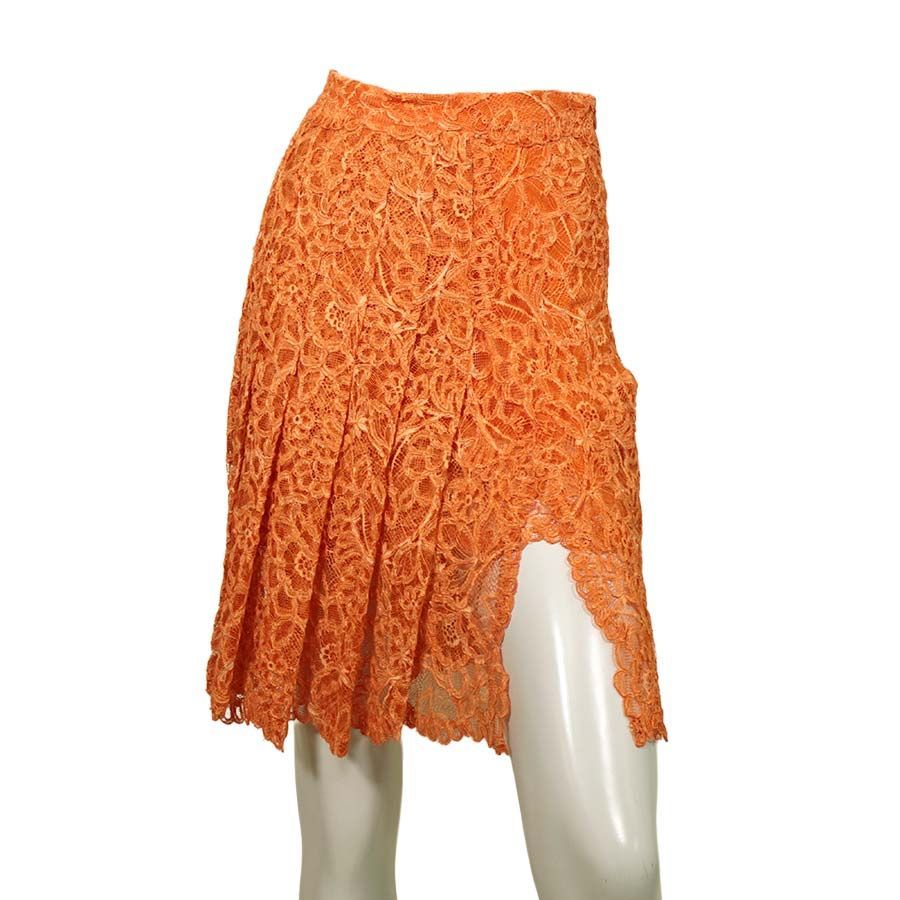 【定価￥325,000の90％OFF】ERMANNO SCERVINO【エルマンノ シェルヴィーノ】スリットデザインレースプリーツスカート/オレンジ【サイズ38】【イタリア製】