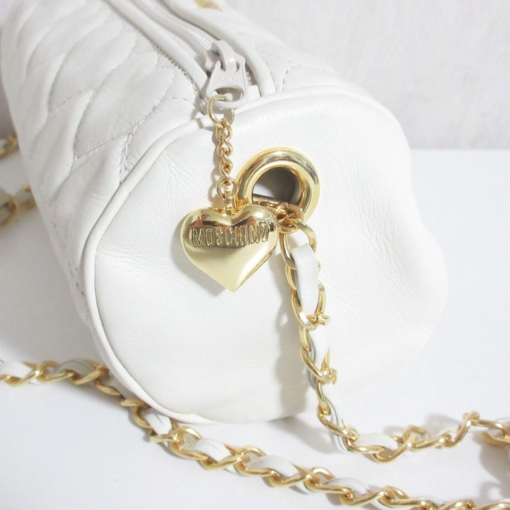 【中古】良品 MOSCHINO モスキーノ ハート キルティング レザー チェーン ショルダー バッグ eH0719A MOSCHINO - 【中古】良品 MOSCHINO モスキーノ ハート キルティング