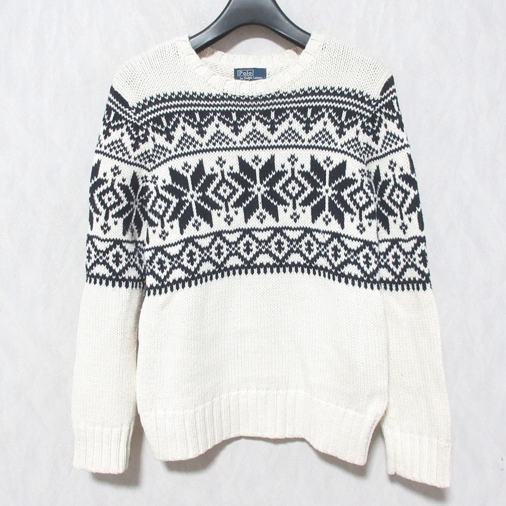 良品 Polo by Ralph Lauren ポロバイラルフローレン ネイティブ柄 ニットセーター キッズ CWRLSWEY3P00053 140 アイボリー×ネイビー キッズ 古着 中古 USED