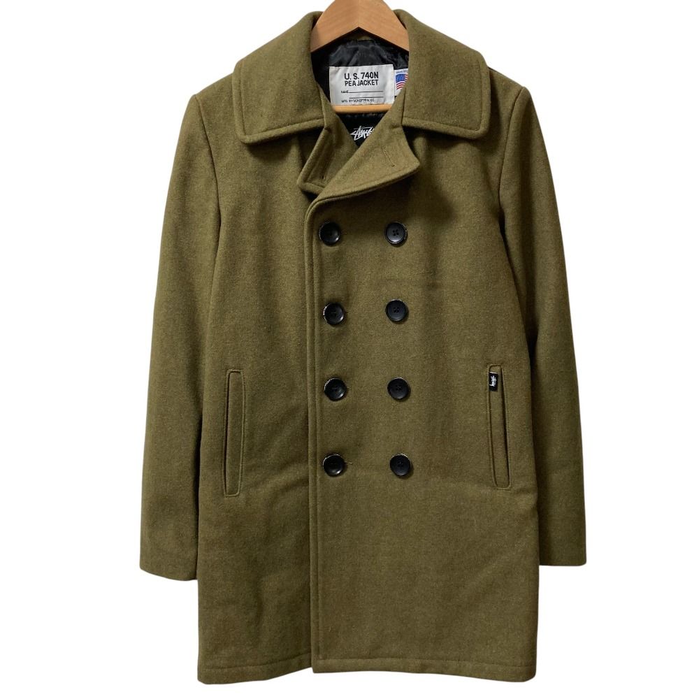 美品 Stussy Schott ステューシー ショット コラボ ウール メルトン Pコート ジャケット 753STT サイズ36 カーキ メンズ 古着 中古 USED