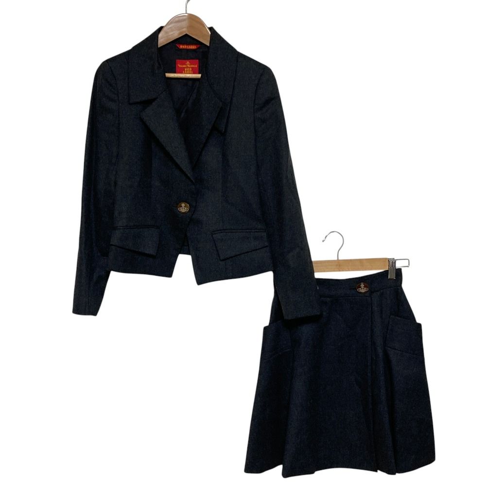 美品 Vivienne Westwood RED LABEL ヴィヴィアンウエストウッド テーラードジャケット スカート セットアップ 1 グレー レディース 古着 中古 USED