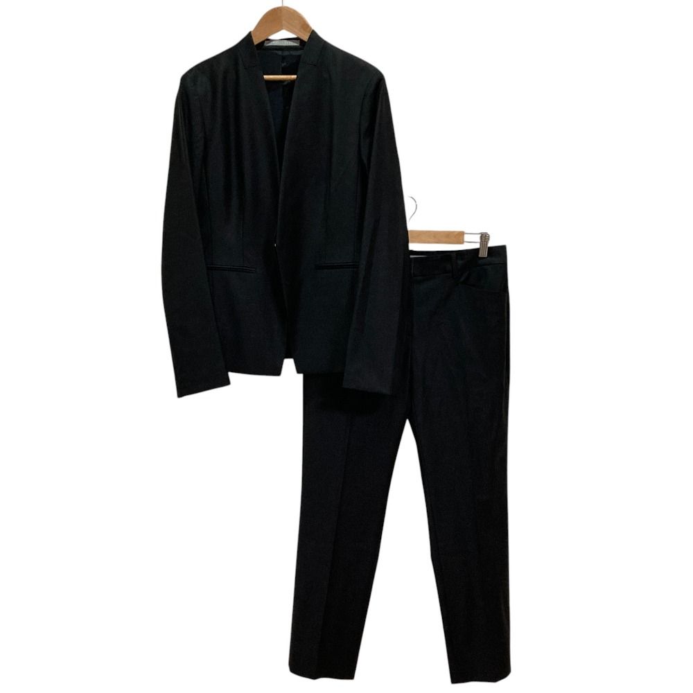 良品 23AW Theory luxe セオリーリュクス EXECUTIVE2 ノーカラージャケット パンツ スーツ セットアップ 上42/下40 ブラック レディース 古着 中古 USED