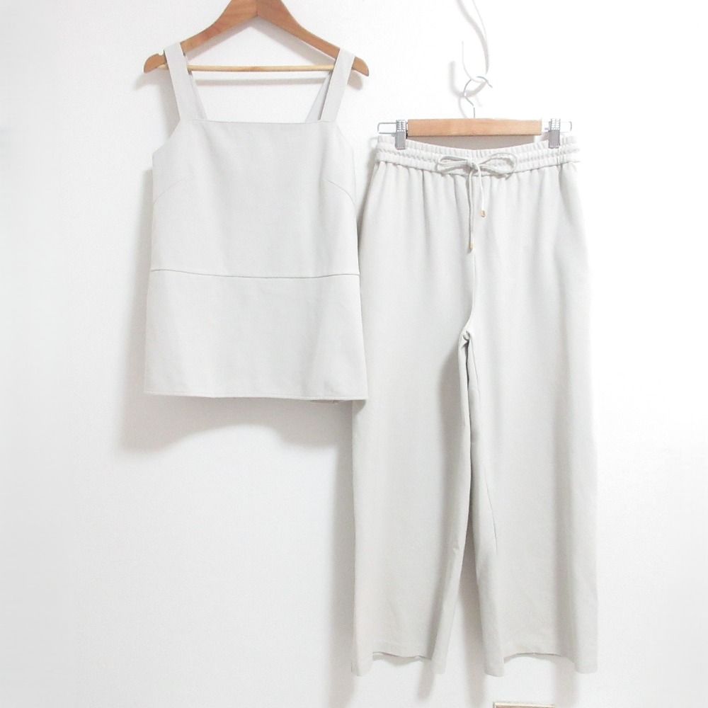 良品 25SS ebure エブール SZハイツイストポンチ カットソー パンツ セットアップ 38/36 ベージュ レディース 古着 中古 USED