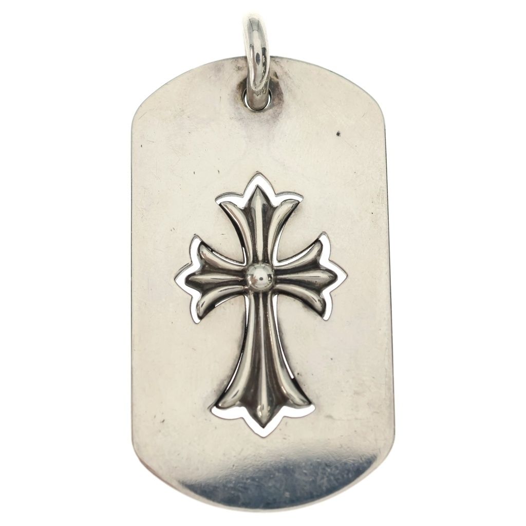 CHROME HEARTS (クロムハーツ) D TAG LRG TNY CRS カットアウトタイニーCHクロス ラージドッグタグ ネックレストップ シルバー