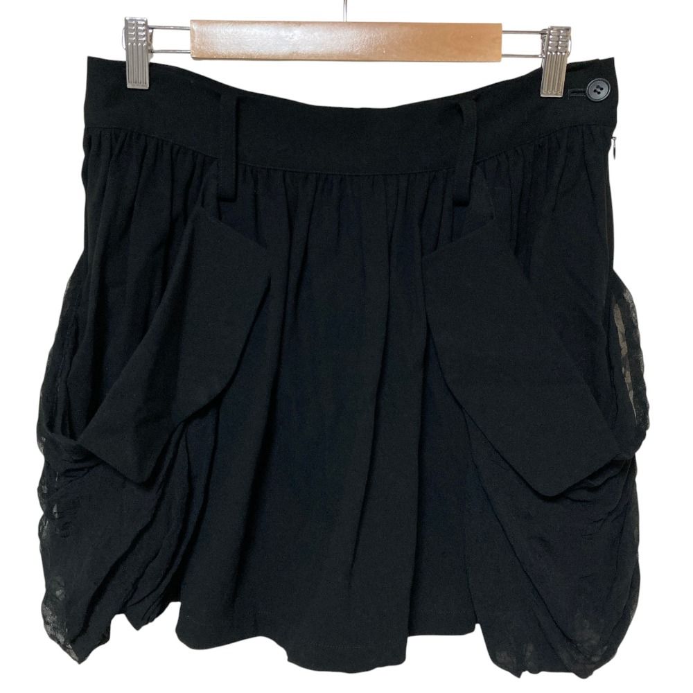 美品 LIMI feu リミフゥ シルク シアー ギャザーミニスカート S ブラック レディース 古着 中古 USED