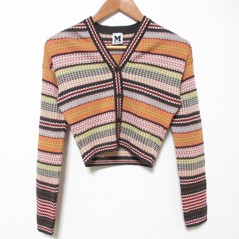 美品 M MISSONI エムミッソーニ マルチボーダー Vネック クロップド 