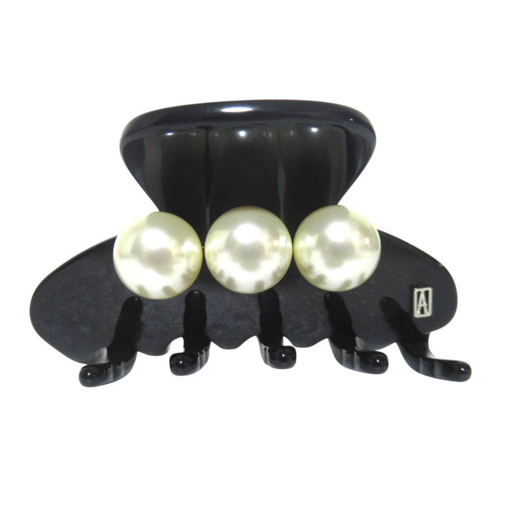 美品 ALEXANDRE DE PARIS アレクサンドルドゥパリ パールヘアクリップ ヘアアクセサリー ブラック レディース 古着 中古 USED