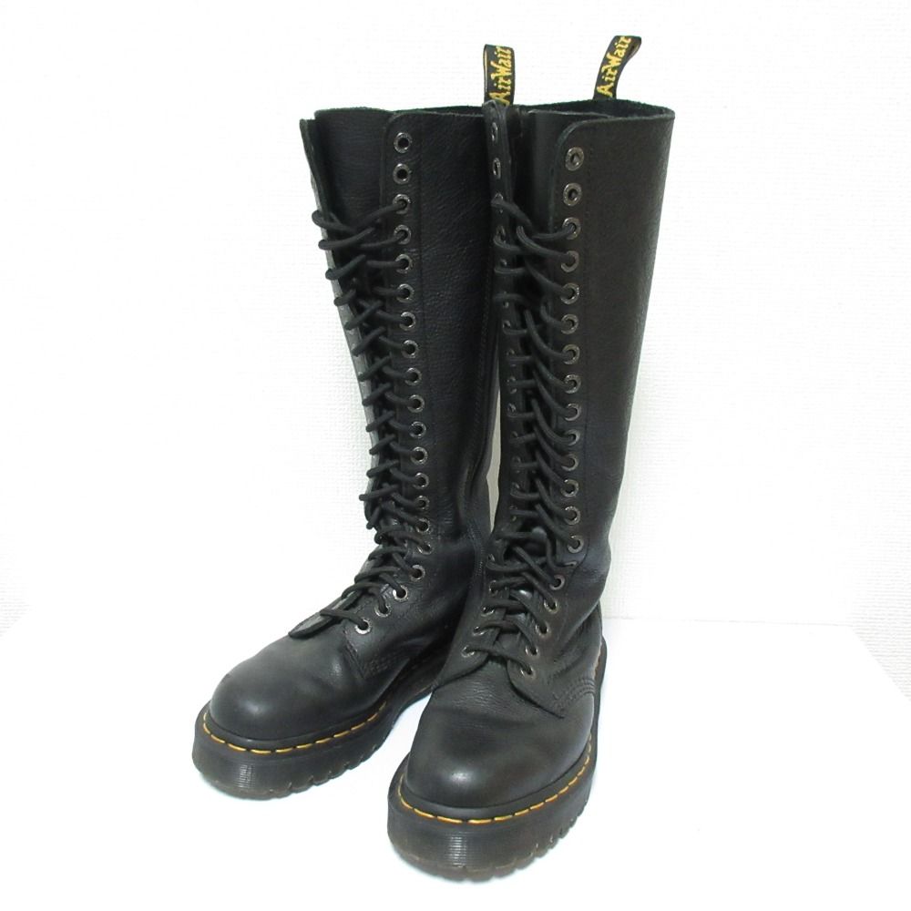 良品 Dr.Martens ドクターマーチン 20ホール レザー ロングブーツ 1B60 BEX サイズUK5 約24cm ブラック レディース 古着 中古 USED