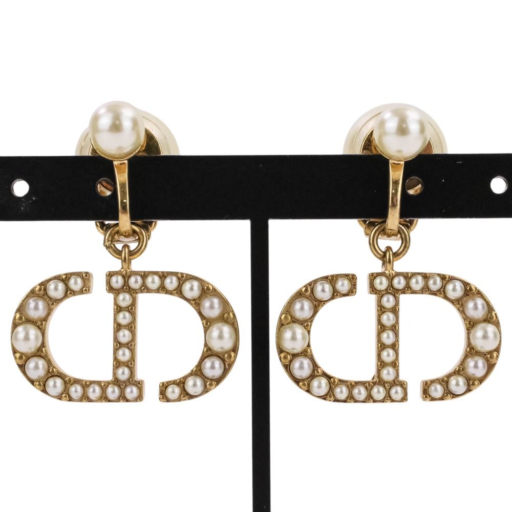 美品 Christian Dior クリスチャンディオール トライバル パール イヤリング ゴールドカラー レディース 古着 中古 USED 33,790円