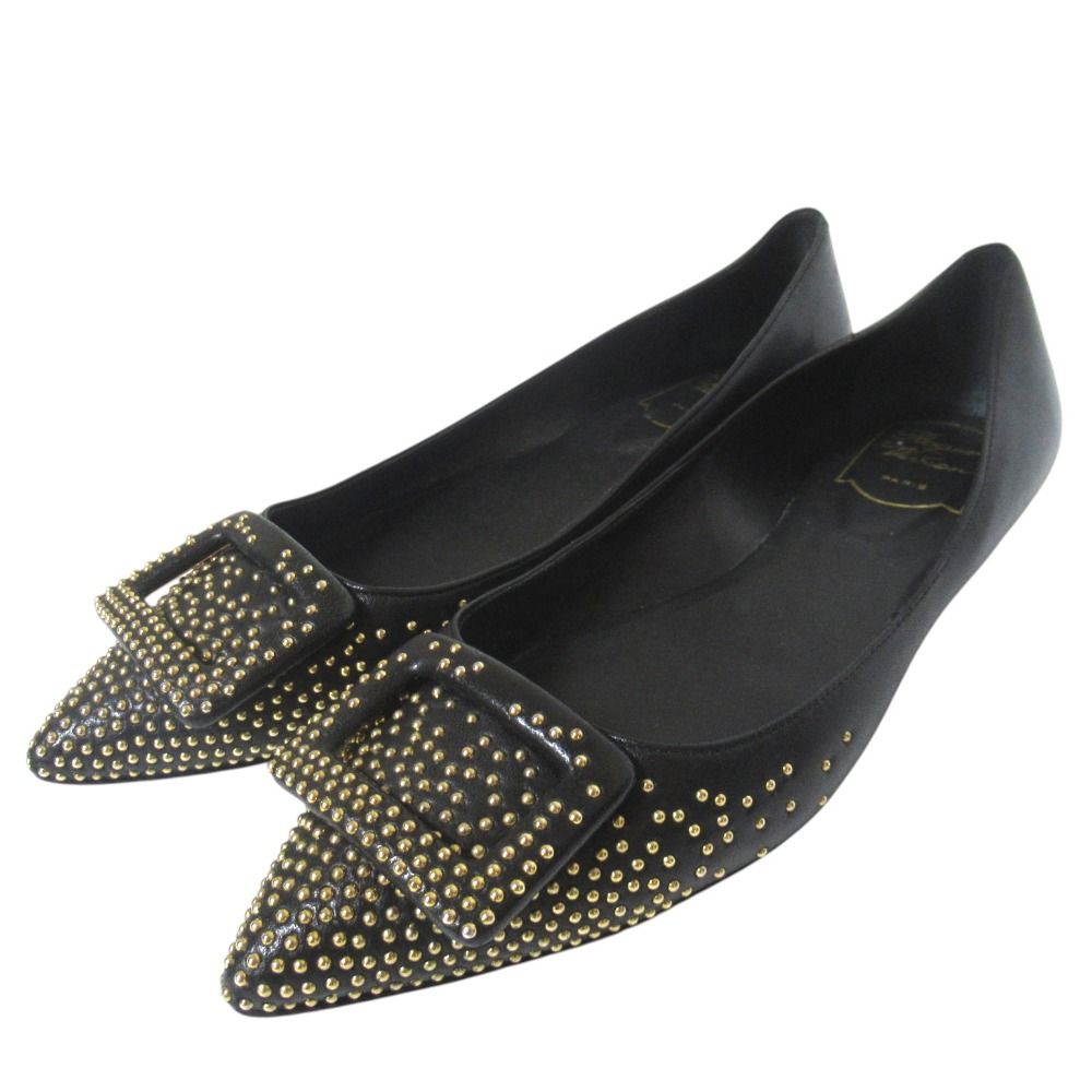 ロジェヴィヴィエ パンプス スクエアバックル 35.5 レザー ブラウン 美品 Roger Vivier ロジェヴィヴィエ スクエアバックル スタッズ