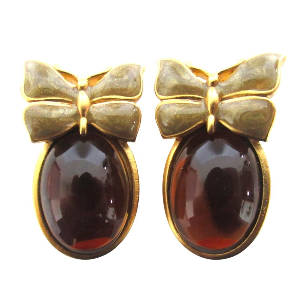 美品 NINA RICCI ニナリッチ バタフライ ストーン クリップ イヤリング GP ゴールドカラー×ブラウン レディース 古着 中古 USED 4,865円