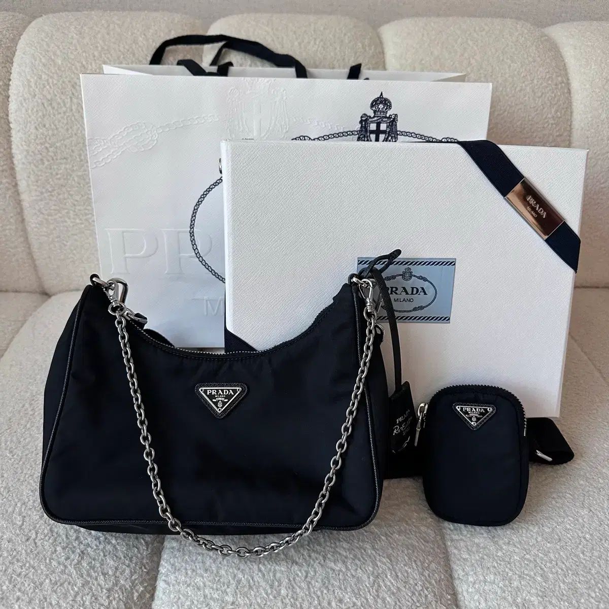 正規品 PRADA プラダ リナイロン テスート チェーン ストラップ HOBO BAG