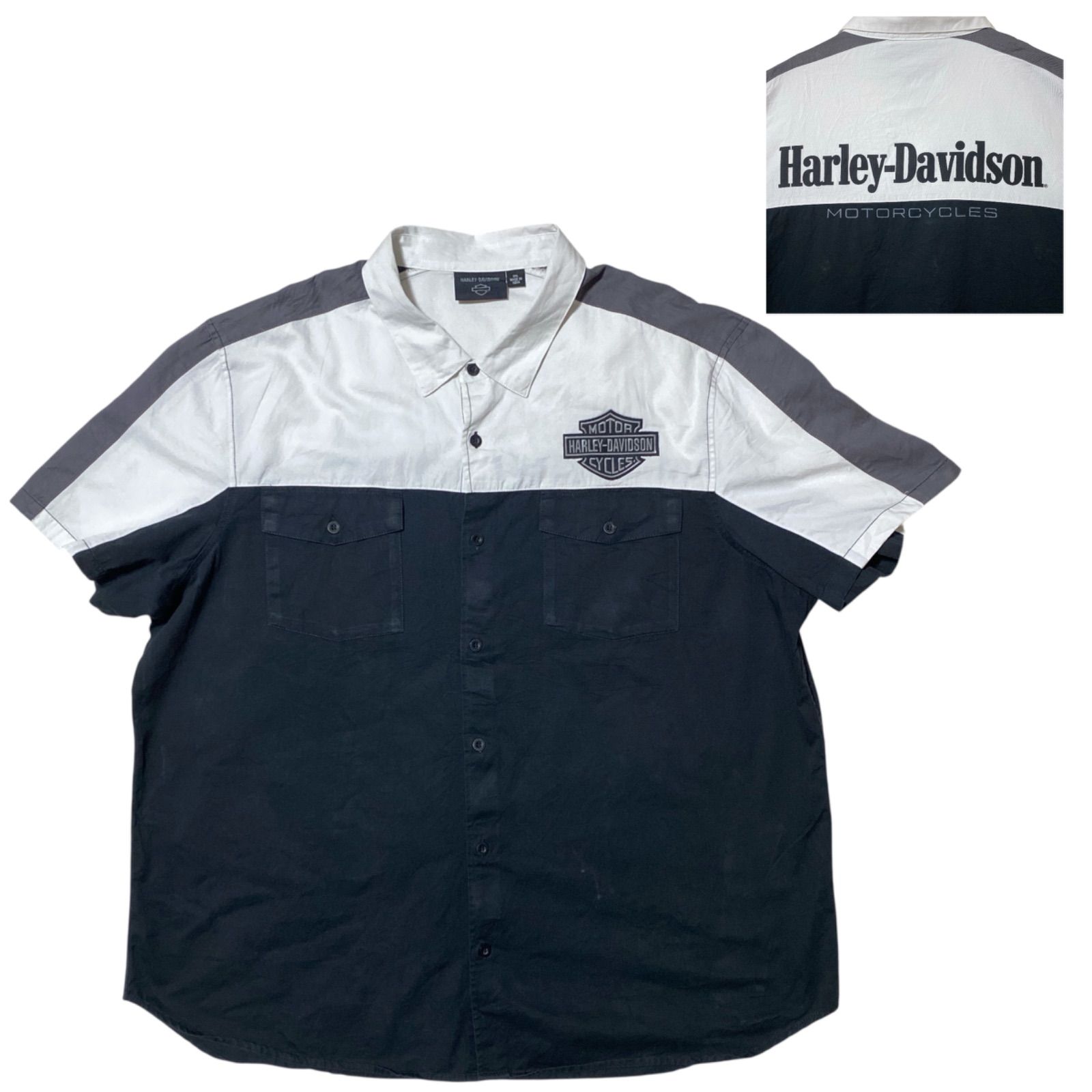 CHM Harley-Davidson 半袖 ワークシャツ バイカラー 3XL ビッグシルエット バックロゴ バイカー メンズ レディース ユニセックス 古着