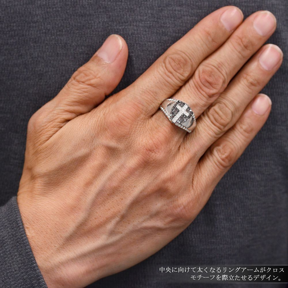 指輪 メンズリング K18WG 18金 ダイヤモンド ブラックダイヤモンド
