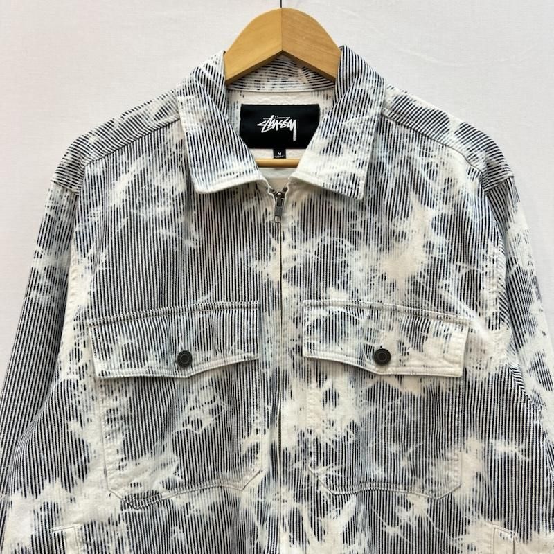 STUSSY ヒッコリーストライプ ガレージジャケット ブリーチ加工 Mサイズ ステューシー ブリーチ加工 ヒッコリーストライプ ガレージジャケット