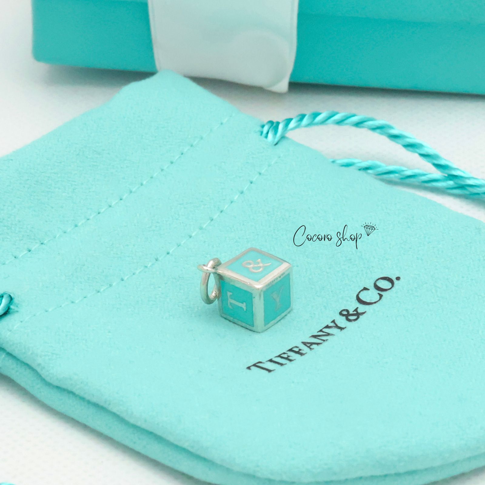 【美品】ティファニー TIFFANY&Co. NY T&CO ブルー エナメル ブロック キューブ チャーム AG925