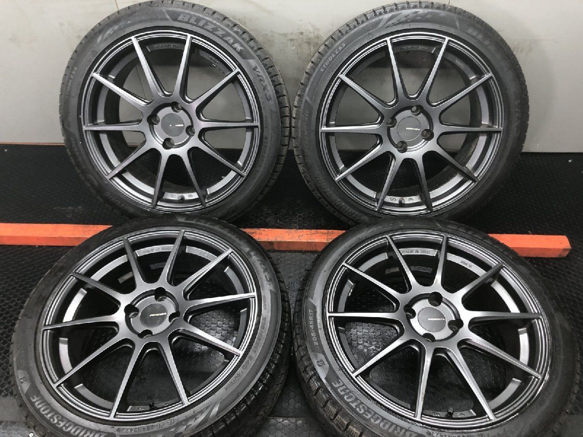 【BS BLIZZAK VRX3 205/45R17】スタッドレス【POTENZA SW010 ポテンザ 17インチ 7J4HPCD100+43】23年 バリ溝 軽量 ロードスター等 (STZ179)