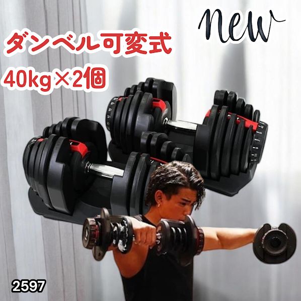 2597 ダンベル 可変式 レッド 40kg 2個 総重量80kg 多機能 5~40kg 17