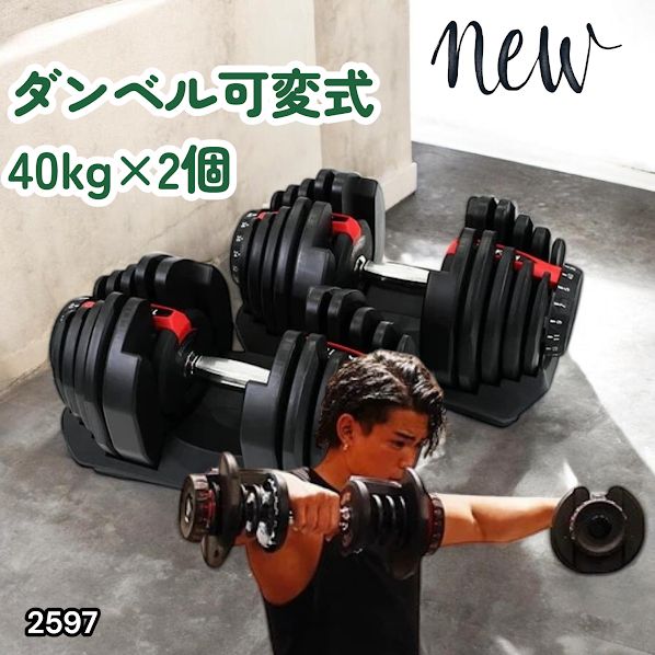 2597 ダンベル 可変式 レッド 40kg 2個 総重量80kg 多機能 5~40kg 17