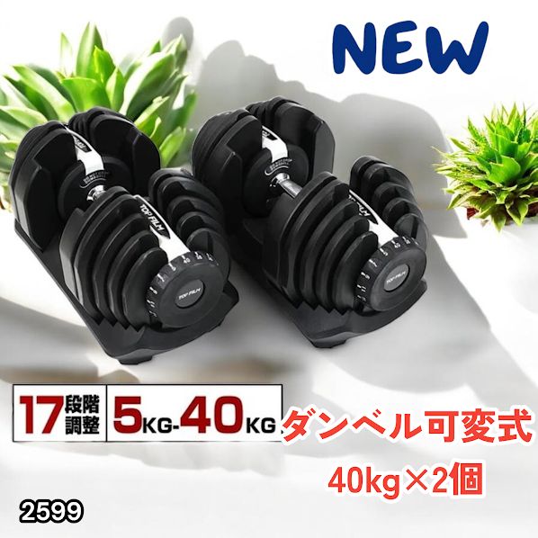 #2599 ダンベル 可変式 ライトグレー 40kg 2個 総重量80kg 多機能 5~40kg 17段階調節 分かりやすいキロ表示 安全設計 省スペース 収納可能 ※一部地域離島別途配送料有