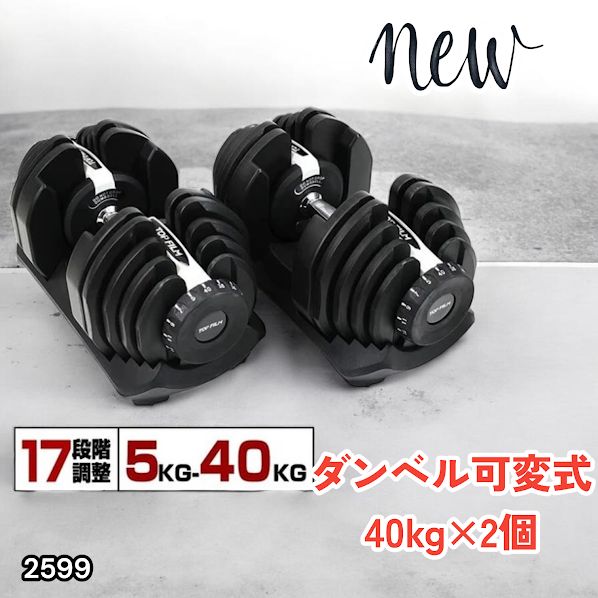 2599 ダンベル 可変式 ライトグレー 40kg 2個 総重量80kg 多機能 5 