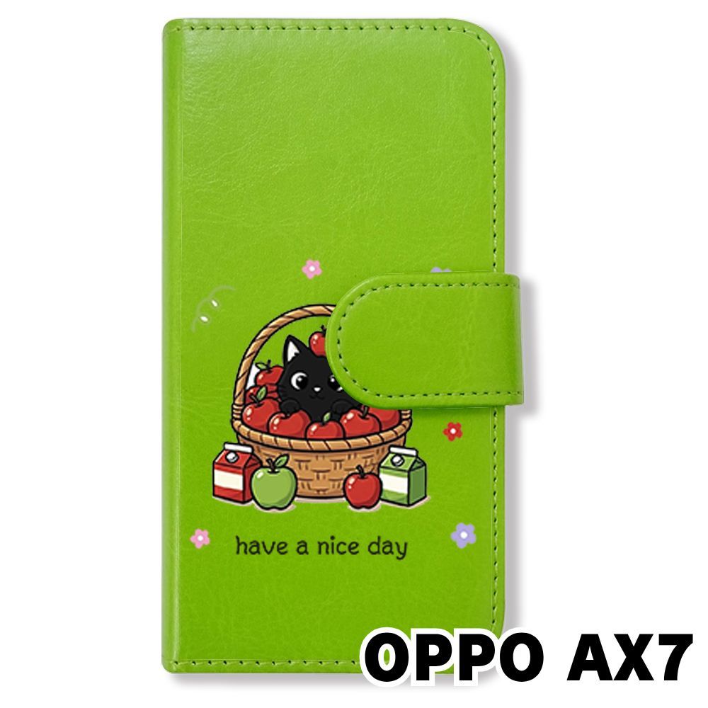 新品未使用】OPPO AX7 手帳型スマホ ケース カバー (色：グリーン×黒