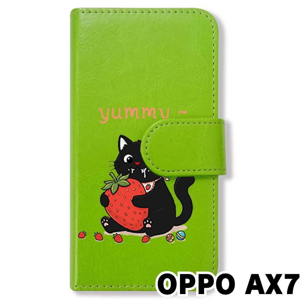 新品未使用】OPPO AX7 手帳型スマホ ケース カバー (色：グリーン×黒