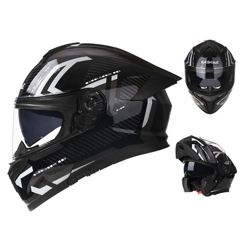 カーボン柄 フリップアップ式 システムフルフェイスヘルメットダブルシールド内蔵