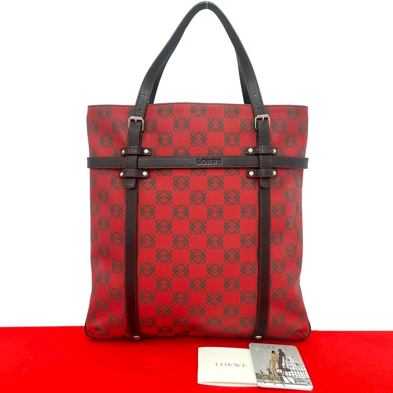 極 美品 LOEWE ロエベ アナグラム ロゴ 総柄 レザー 本革 ハンドバッグ