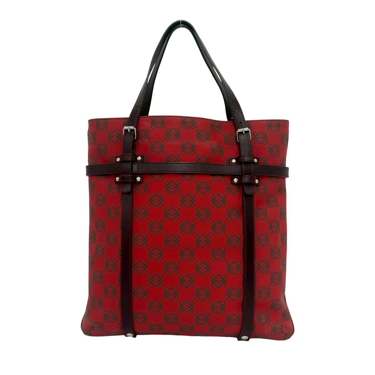 極 美品 LOEWE ロエベ アナグラム ロゴ 総柄 レザー 本革 ハンドバッグ 