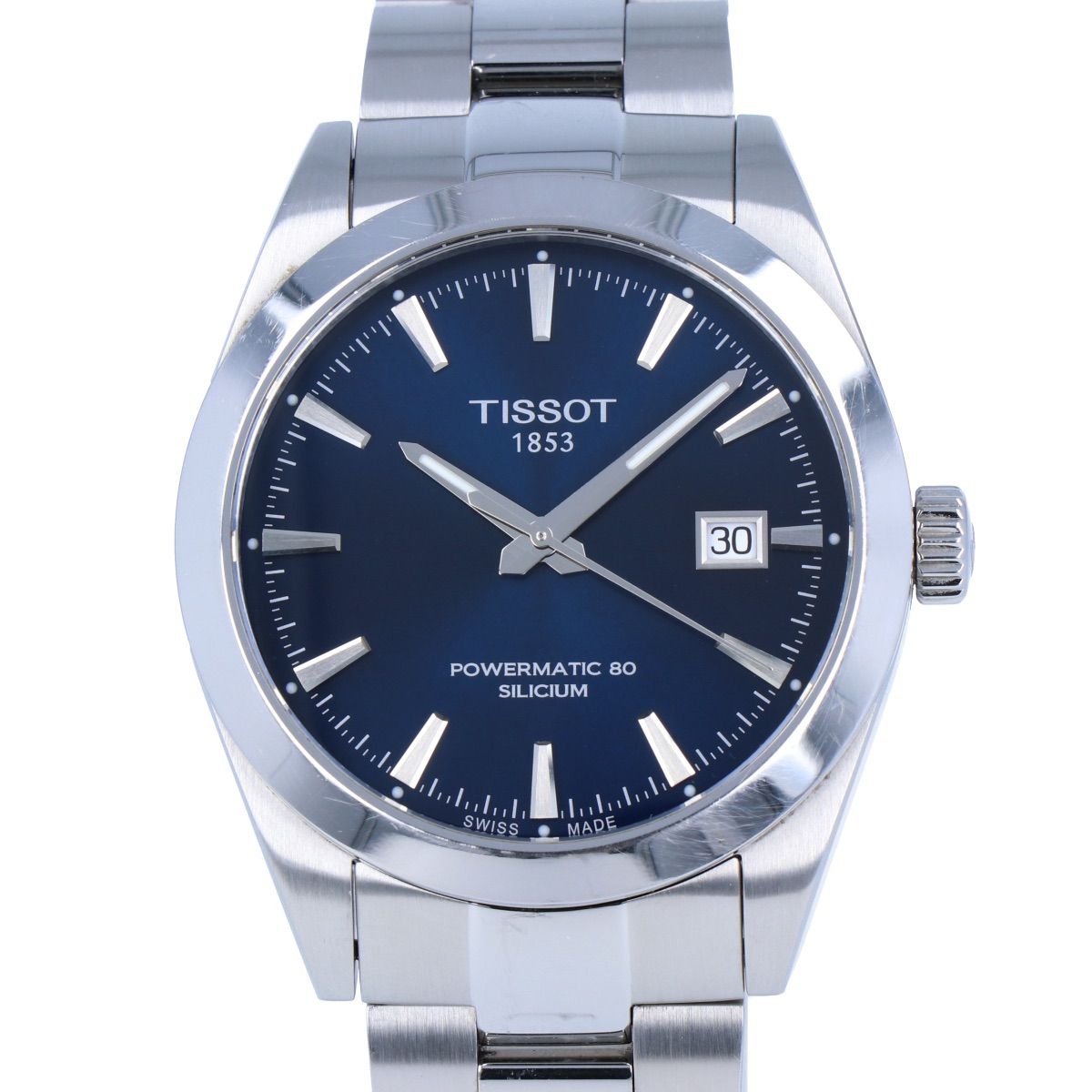 【TISSOT】 ティソ ジェントルマン パワーマティック80 シリシウム T127407A ステンレススチール SS 40mm ブルー文字盤 裏スケ 自動巻き オートマ メンズ 腕時計 時計 【中古】 USED-B 【9304】