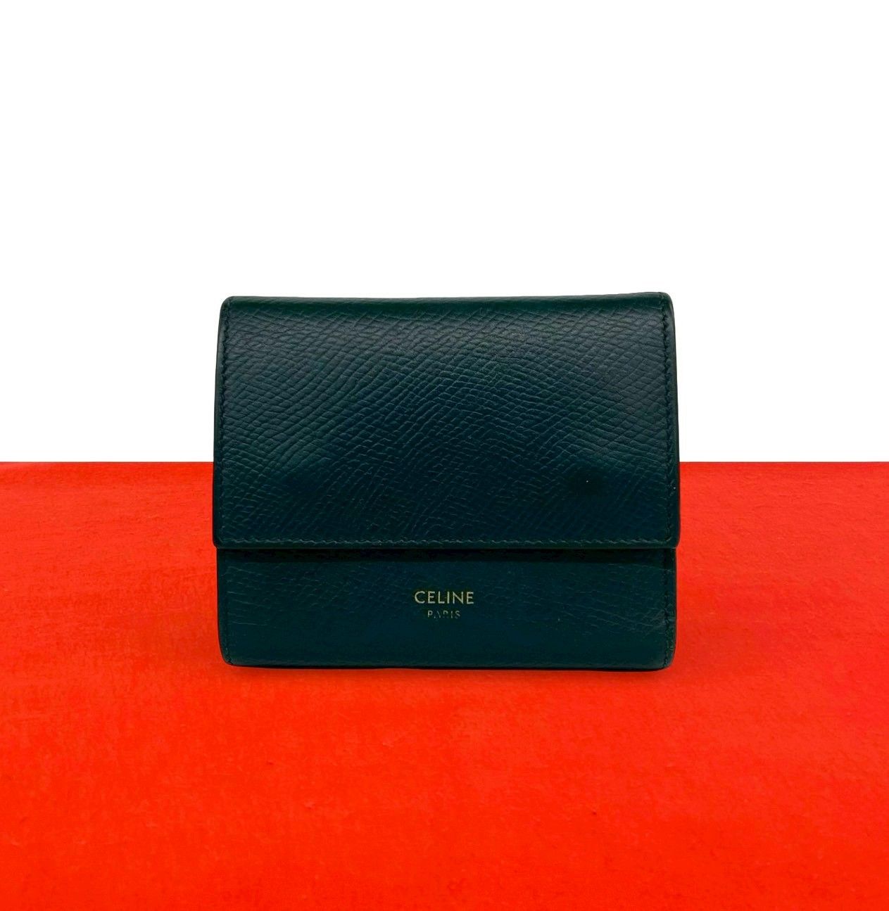極 美品 CELINE セリーヌ スモール トリフォールド レザー 本革 三 