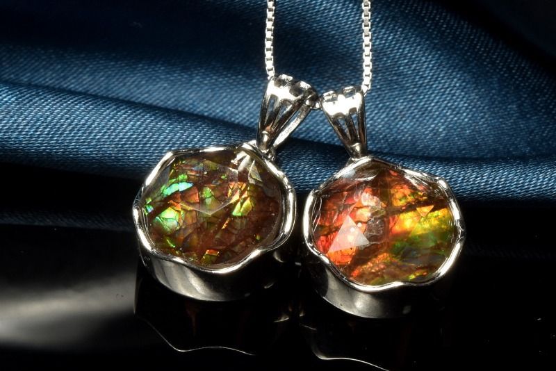 シルバー925◇カナダ産 レインボーアンモライト 12mm 六芒星