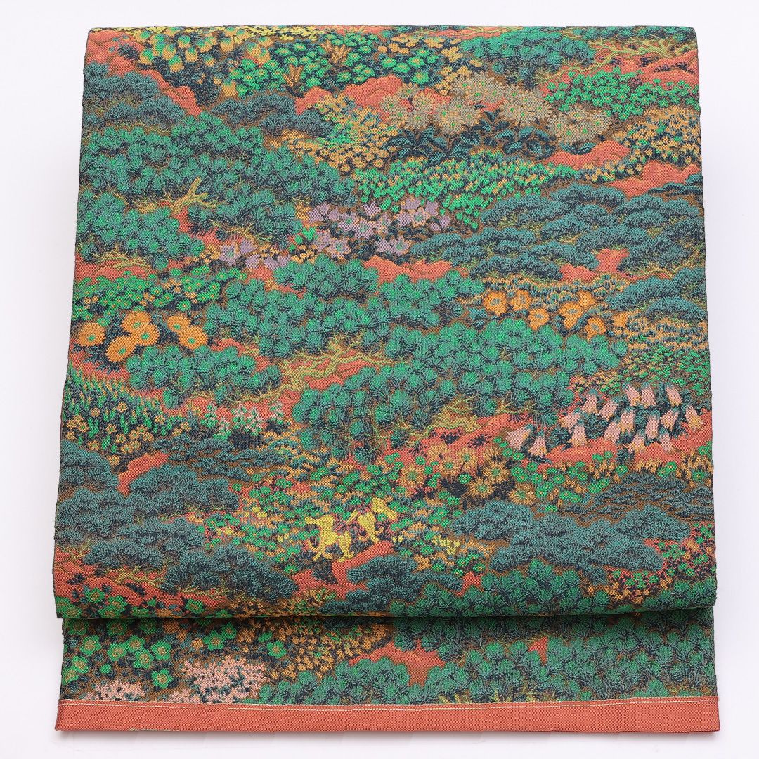 特価!袋帯 帯丈432cm 正絹 全通 山喜織物(ヤマキ織物) インフォーマル 紹巴織 緑系 1243-00890