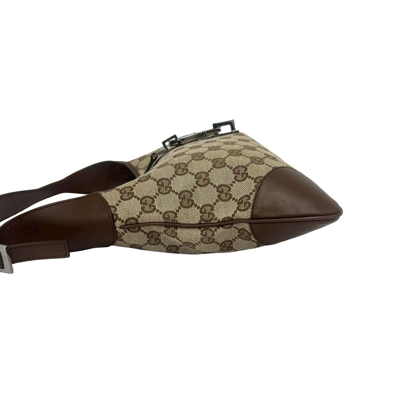 極 美品 GUCCI グッチ ジャッキー 金具 GG キャンバス レザー 本革 