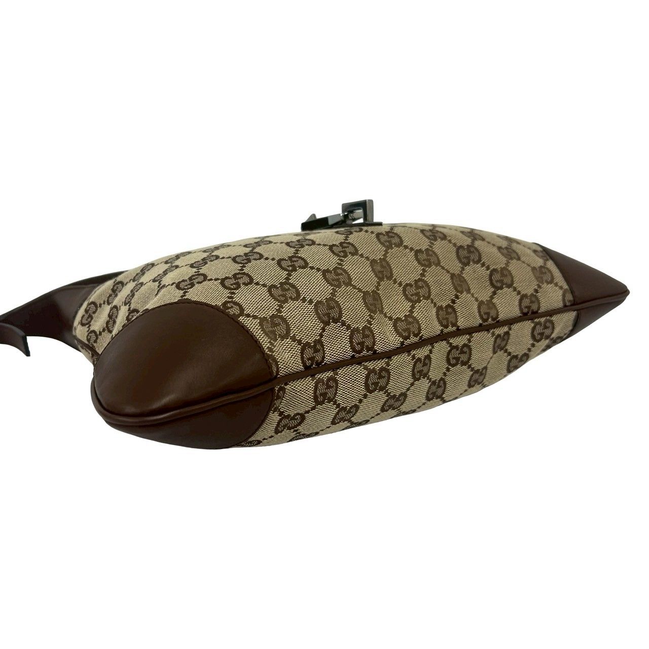 極 美品 GUCCI グッチ ジャッキー 金具 GG キャンバス レザー 本革 