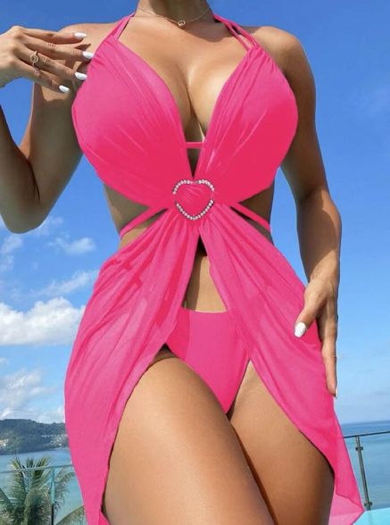 【ローズ】レディース 水着 ワンピース モノキニ セクシー 体型カバー 韓国風 ハイウエスト ホルターネック ビーチ リゾート 背中開き