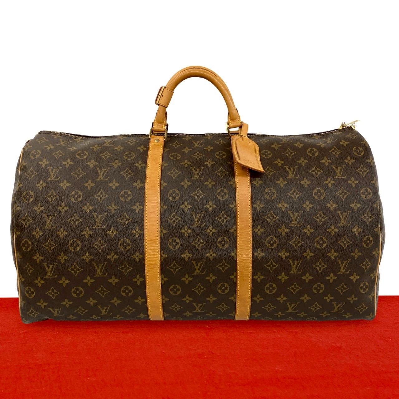 極 美品 LOUIS VUITTON ルイヴィトン ヴィンテージ キーポル 60 モノグラム レザー ボストンバッグ 旅行かばん ブラウン 茶 93574