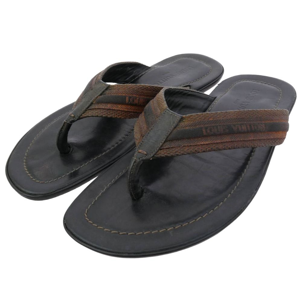 LOUIS VUITTON ルイ・ヴィトン FD0095 トング サンダル レザー ダークブラウン系 7.5【中古】